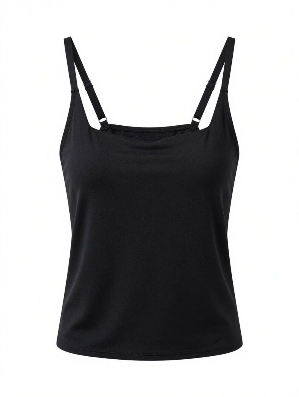 Lands End Tankini Top Swimsuit Sz L 14/16 Black Built In Bra Removable Cups EUC